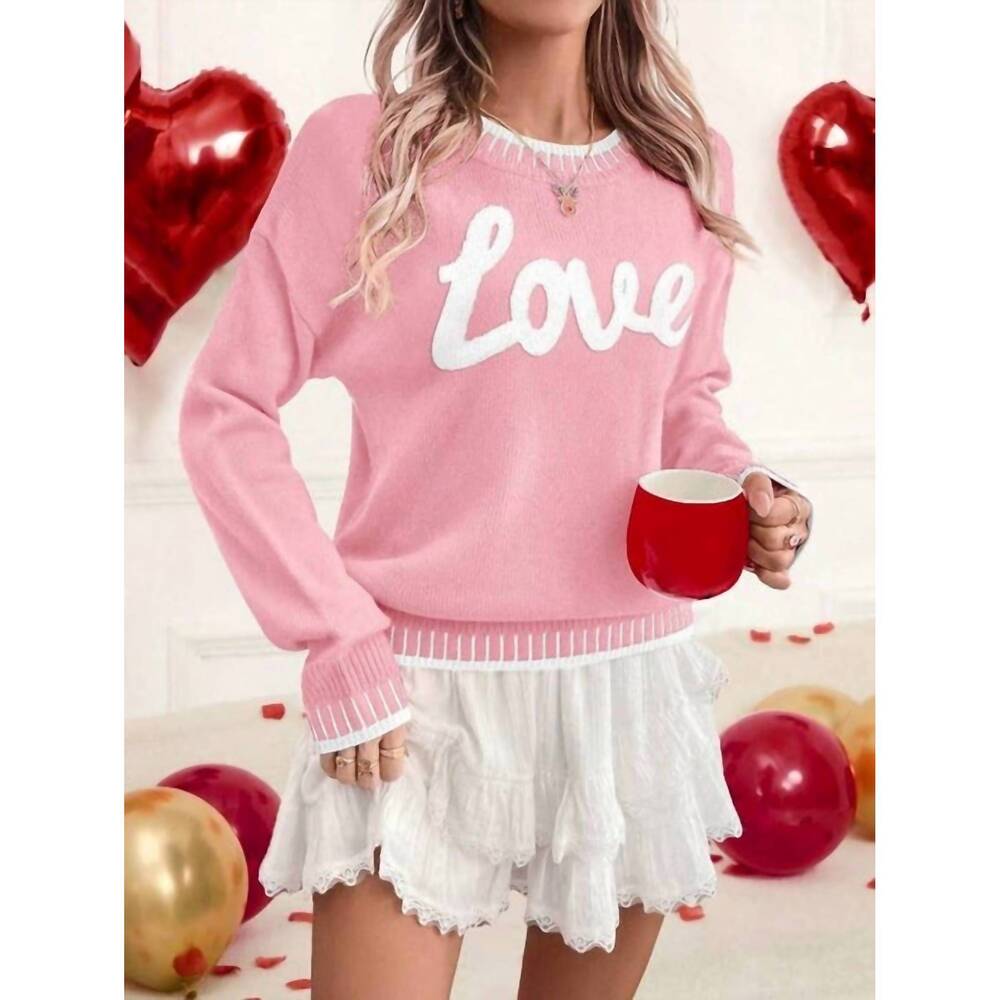 NEW LITTLE DAISY CLOSET love chenille letter graphic sweater in pink